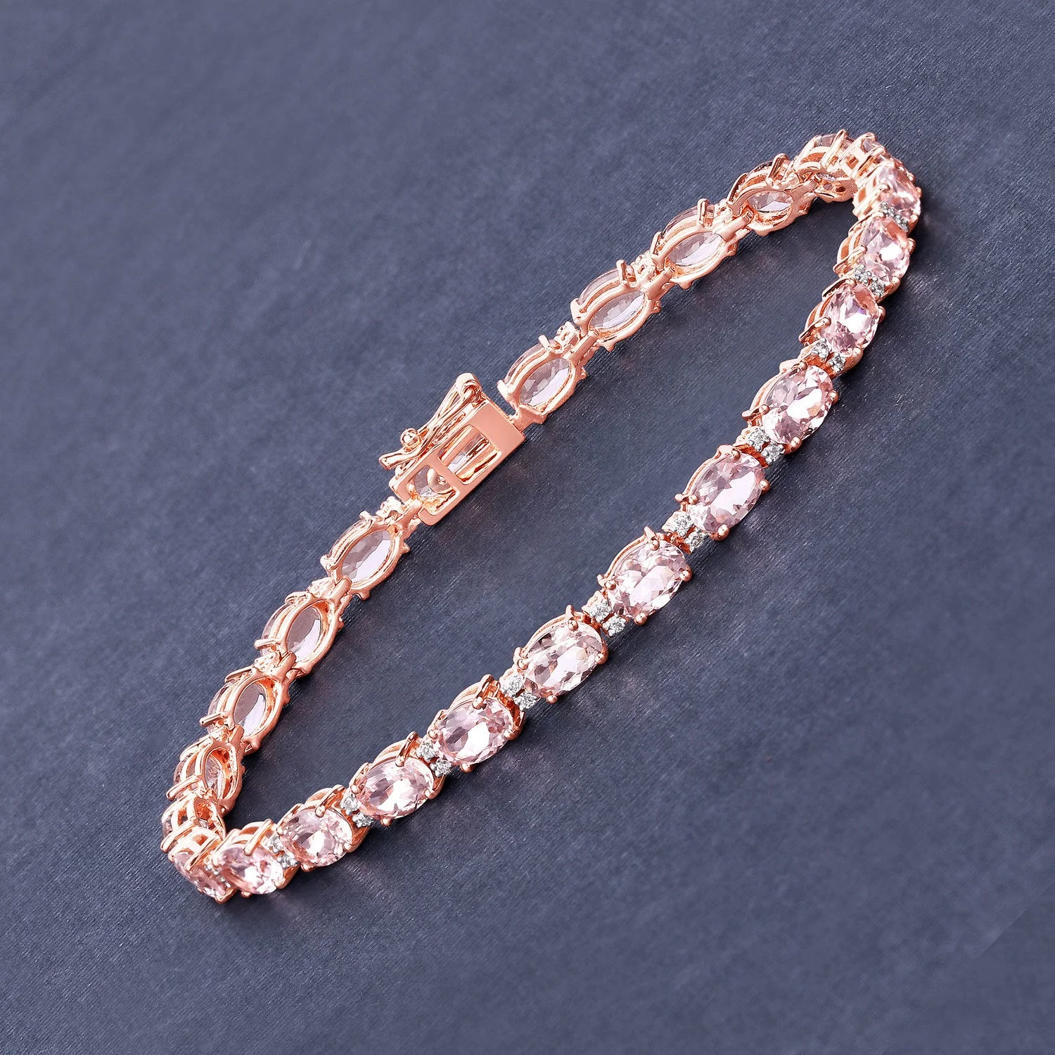 8.95 Carat Genuine Morganite and White Diamond 14K Rose Gold Bracelet - Image 2