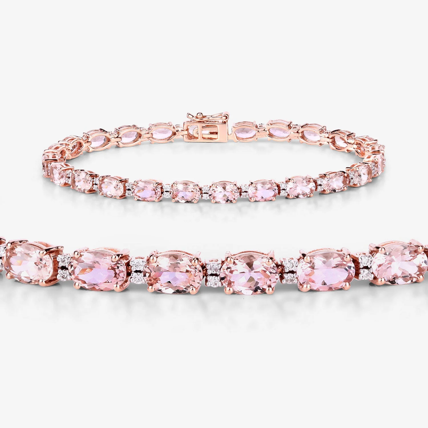 8.95 Carat Genuine Morganite and White Diamond 14K Rose Gold Bracelet - Image 4