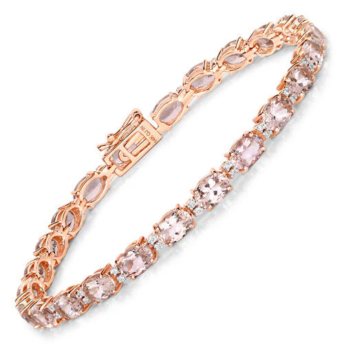 8.95 Carat Genuine Morganite and White Diamond 14K Rose Gold Bracelet - Image 5