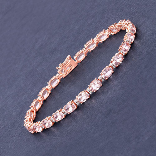 8.95 Carat Genuine Morganite and White Diamond 14K Rose Gold Bracelet - Image 6