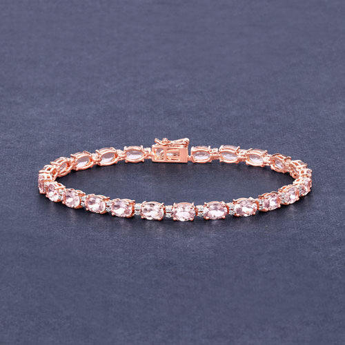 8.95 Carat Genuine Morganite and White Diamond 14K Rose Gold Bracelet - Image 7