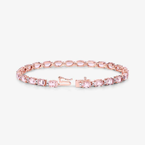 8.95 Carat Genuine Morganite and White Diamond 14K Rose Gold Bracelet - Image 9