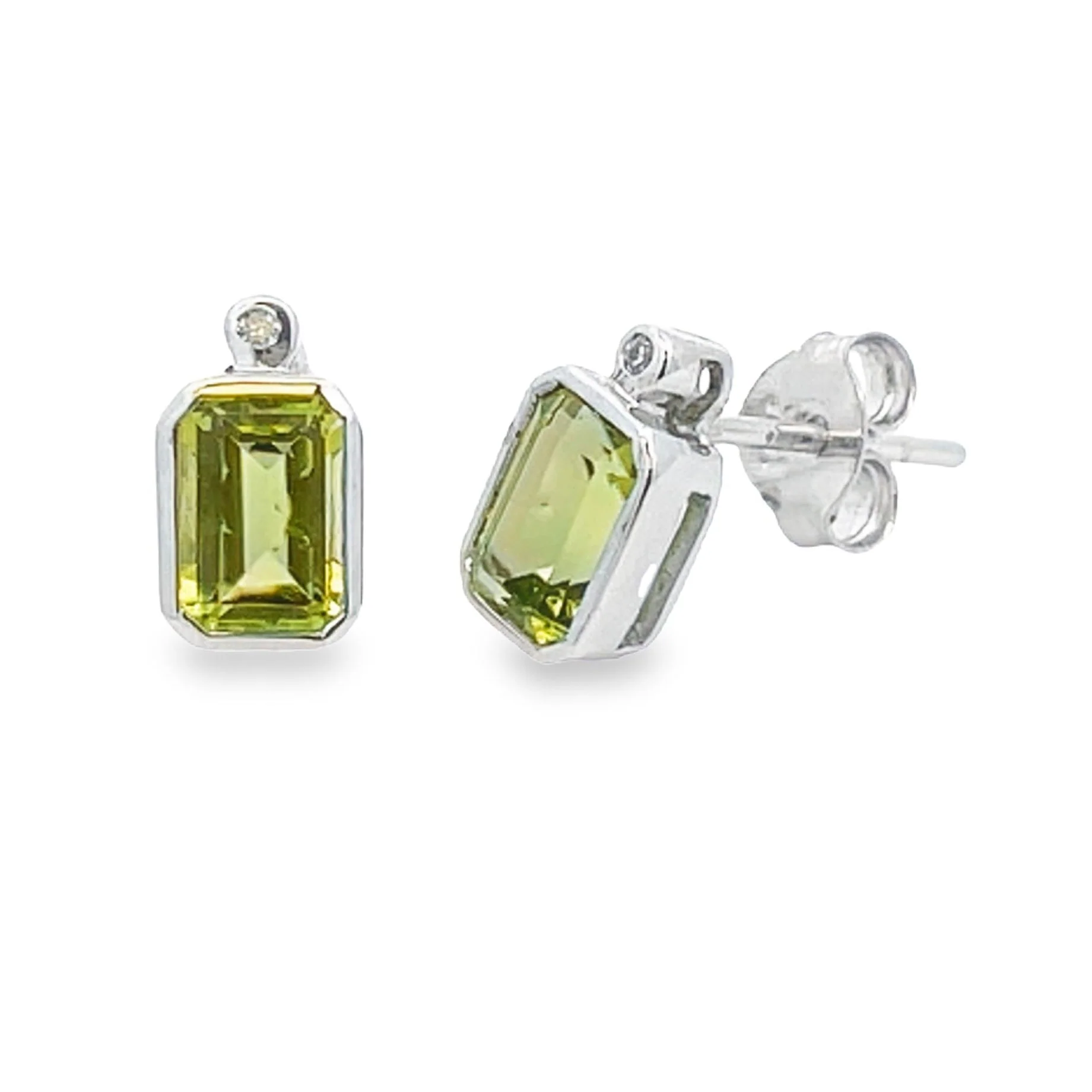 .81ct Peridot Diamond Stud Earrings 10KT White Gold - Image 2