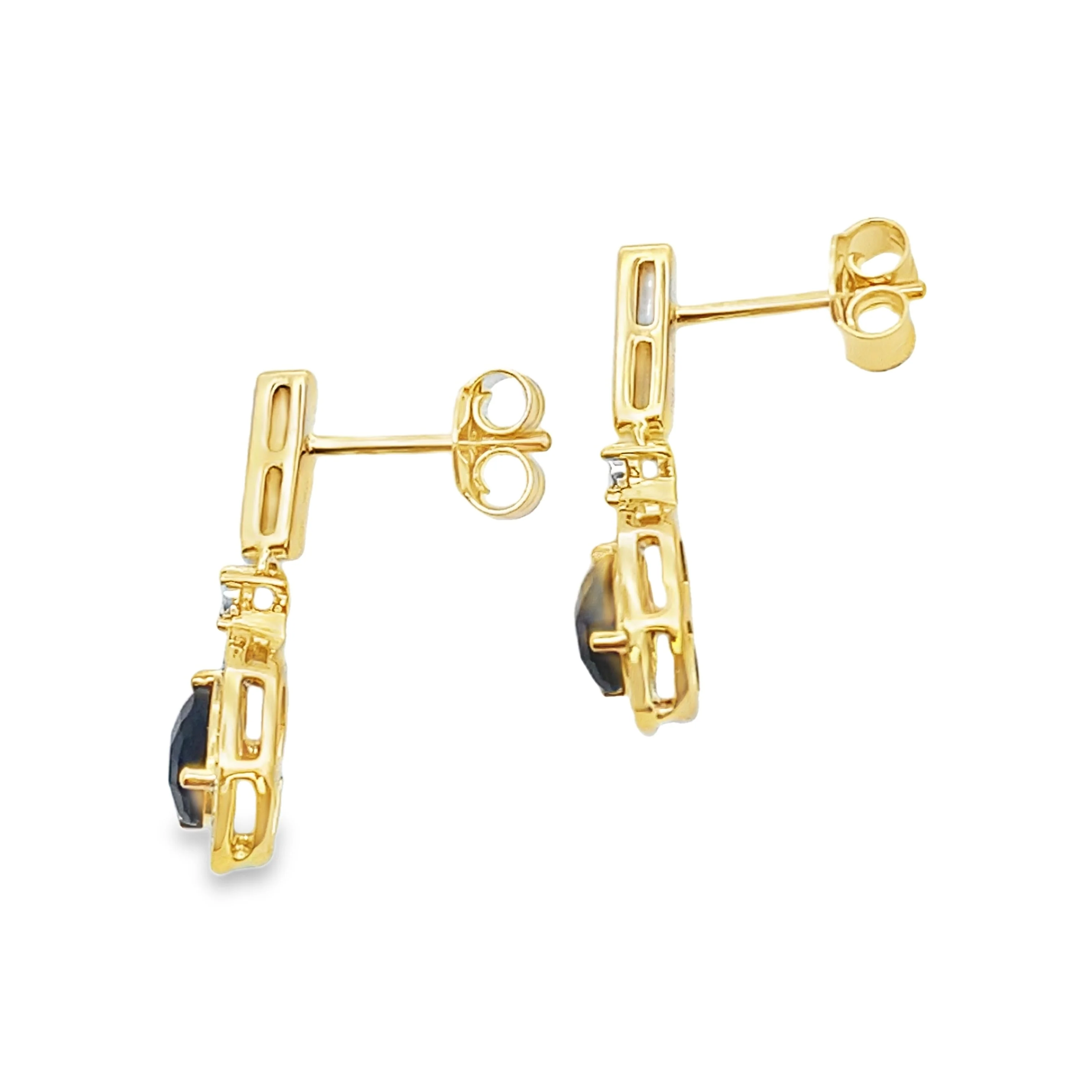 .84ct Onyx Diamond Dangle Earrings 10KT Yellow Gold - Image 2