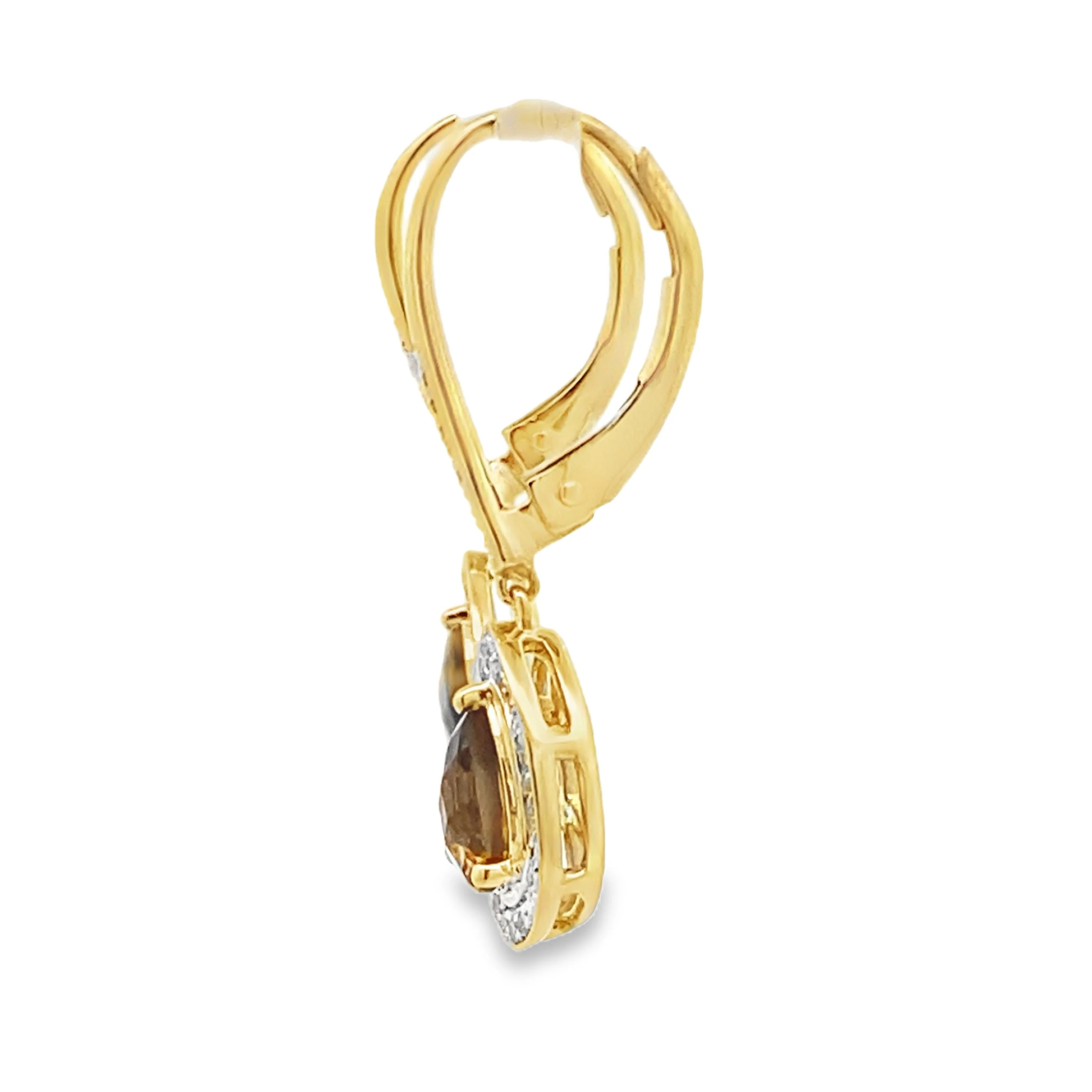 .87ct Quartz Diamond Dangle Earrings 10KT Yellow Gold - Image 2