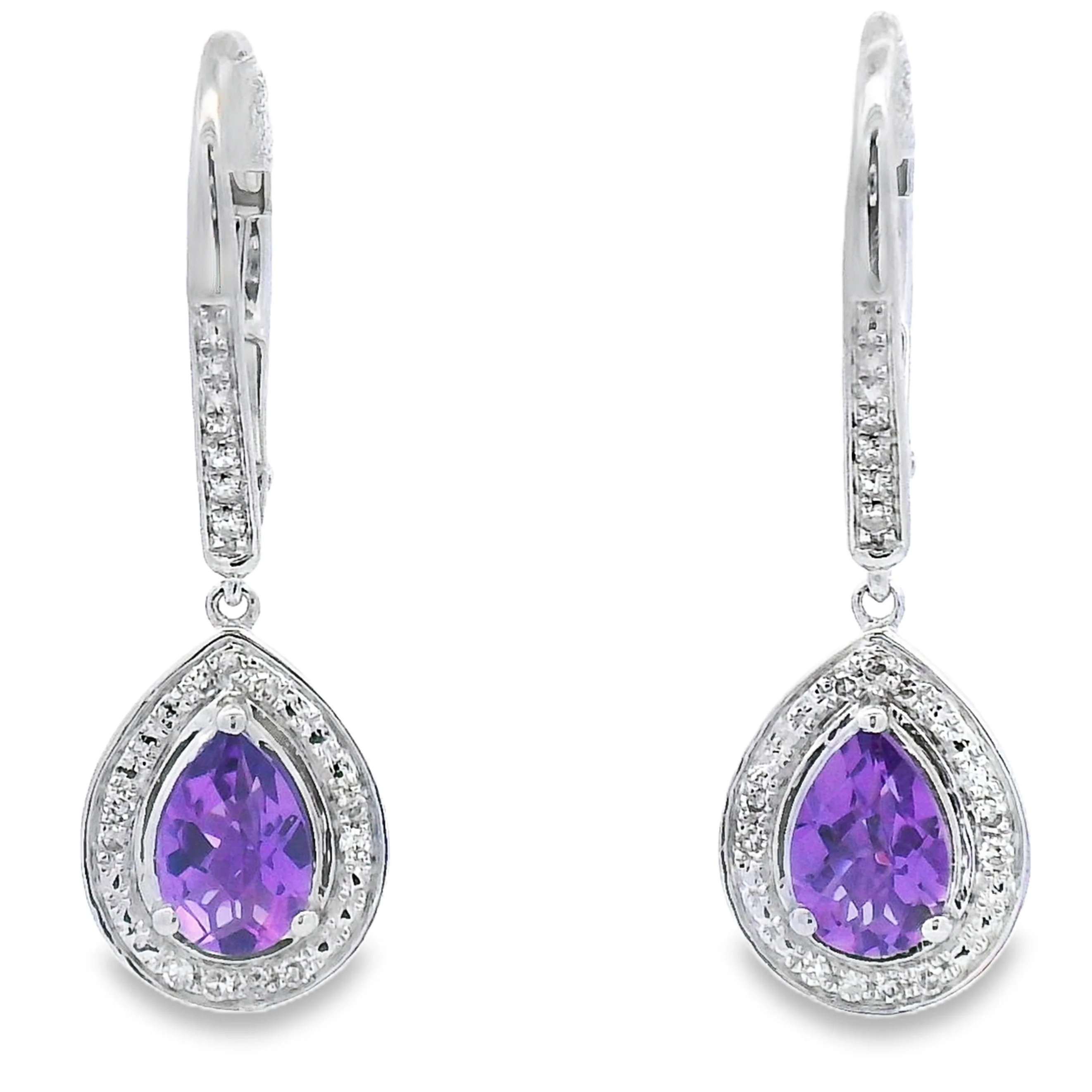 .88ct Amethyst Diamond Dangle Earrings 10KT White Gold