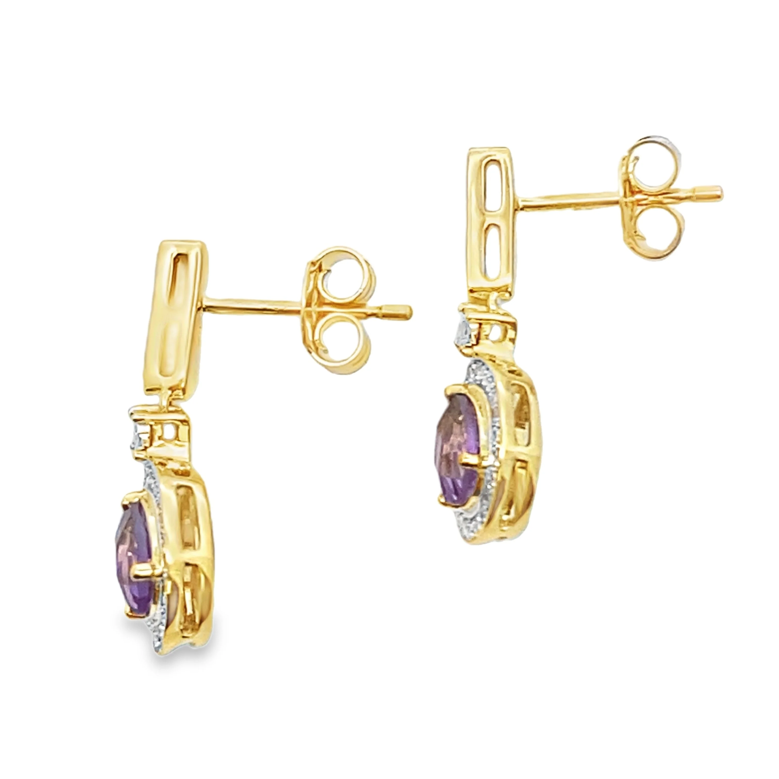 .88ct Amethyst Diamond Dangle Earrings 10KT Yellow Gold - Image 2