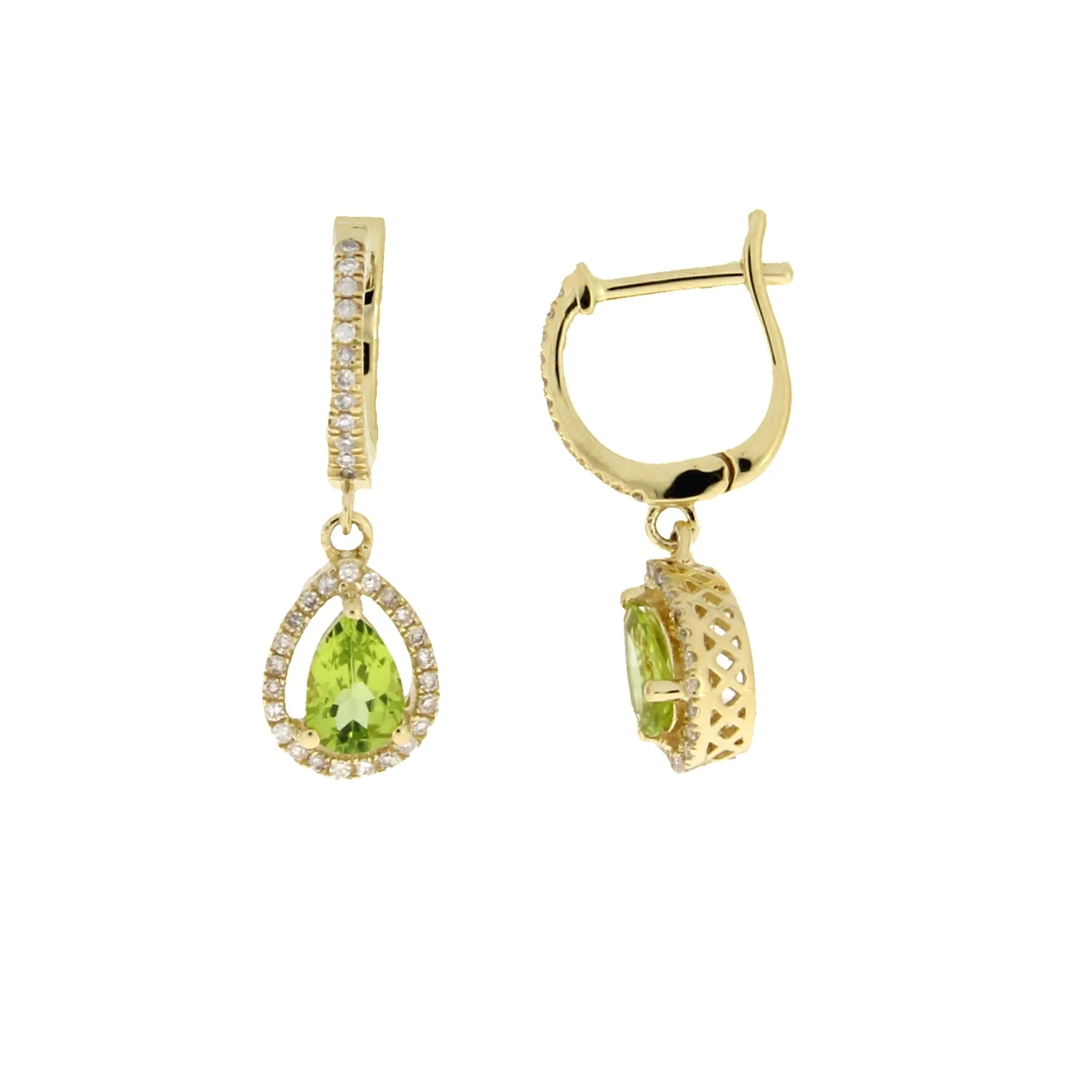 .88ct Peridot Diamond Dangle Earrings 14KT Yellow Gold - Image 2