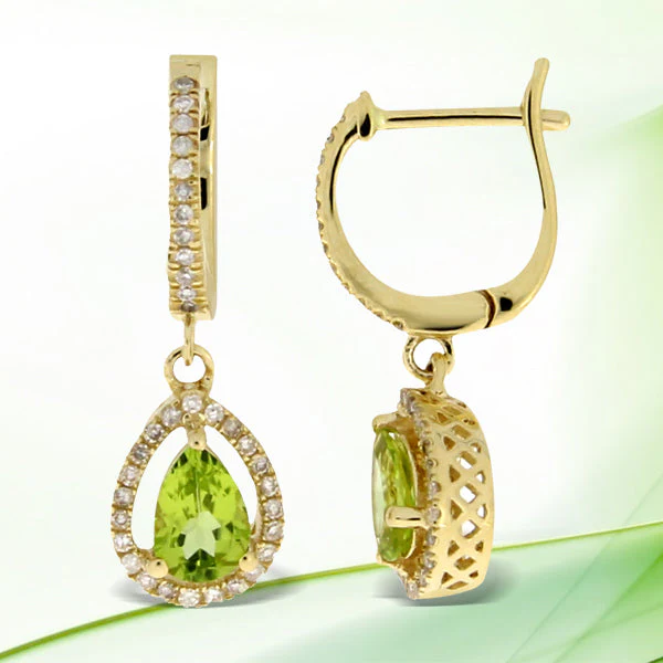 .88ct Peridot Diamond Dangle Earrings 14KT Yellow Gold - Image 3