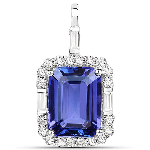 9.02 Carat Genuine Tanzanite and White Diamond 18K White Gold Pendant - Image 3