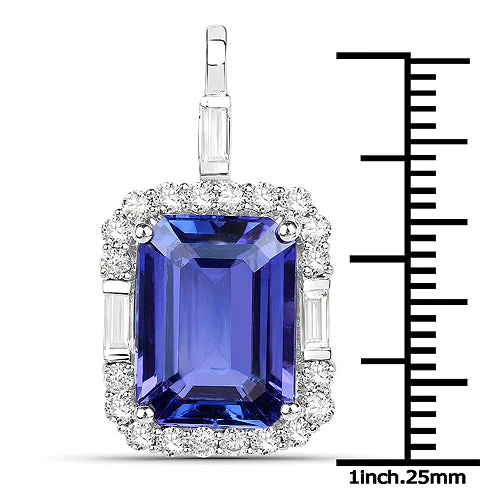 9.02 Carat Genuine Tanzanite and White Diamond 18K White Gold Pendant - Image 4