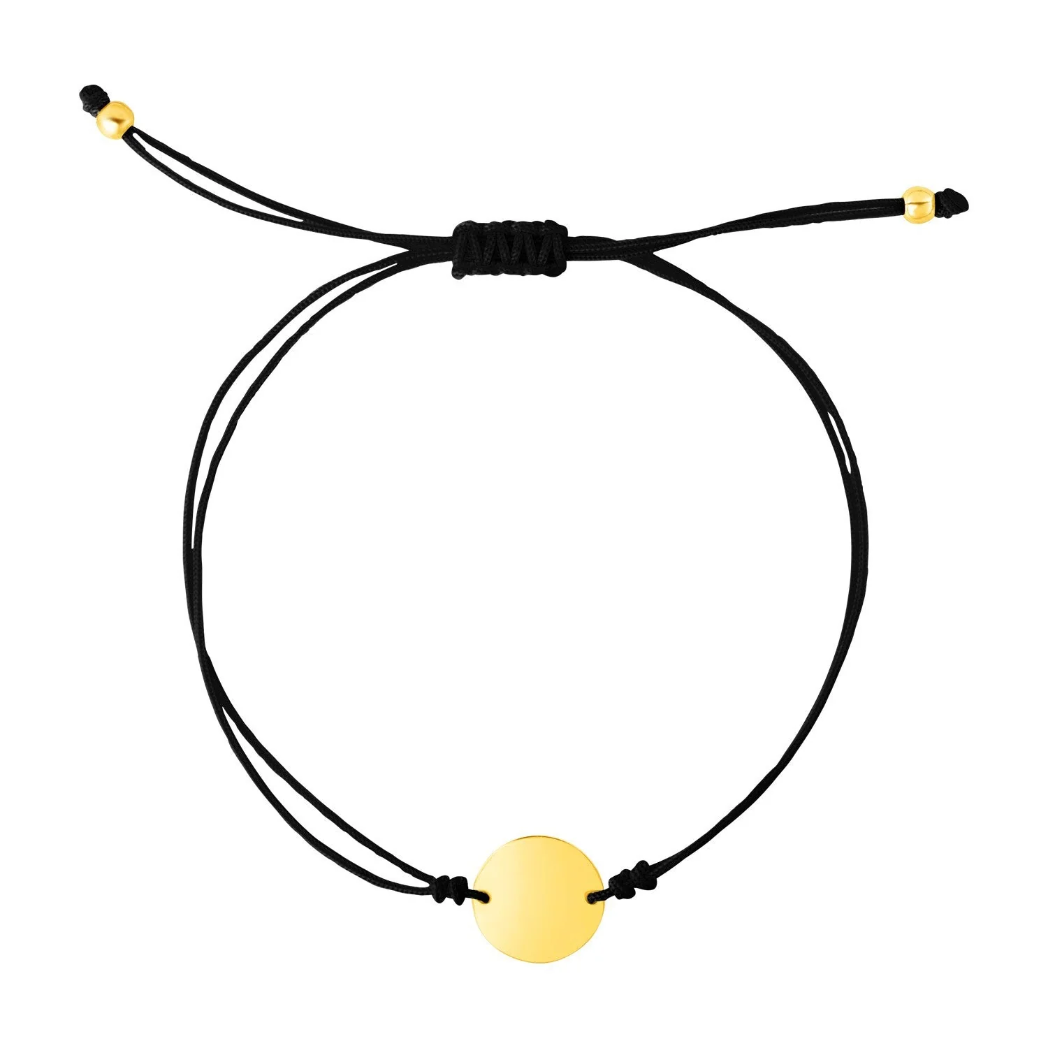 9 1/4 inch Black Cord Adjustable Bracelet with 14k Yellow Gold Circle - Image 2