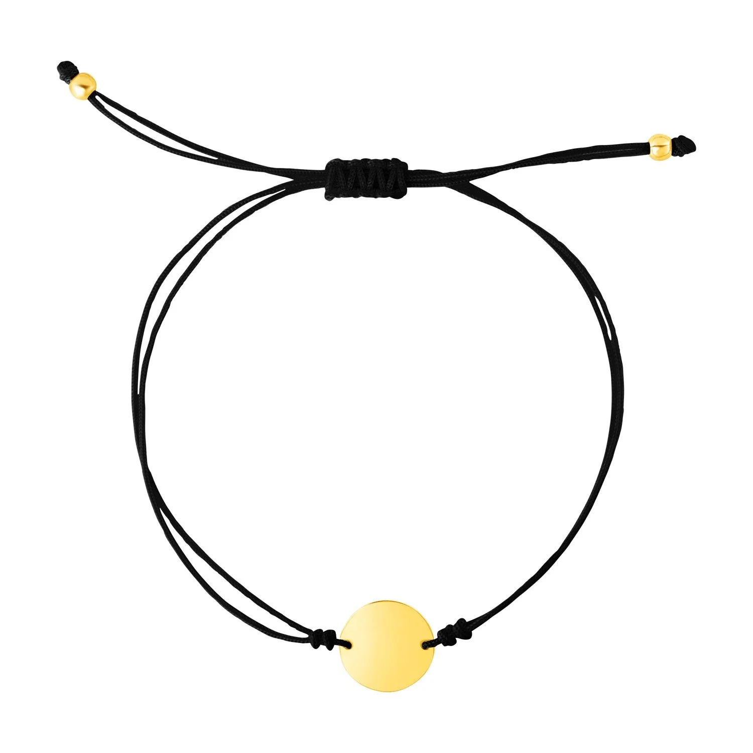 9 1/4 inch Black Cord Adjustable Bracelet with 14k Yellow Gold Circle - Image 3
