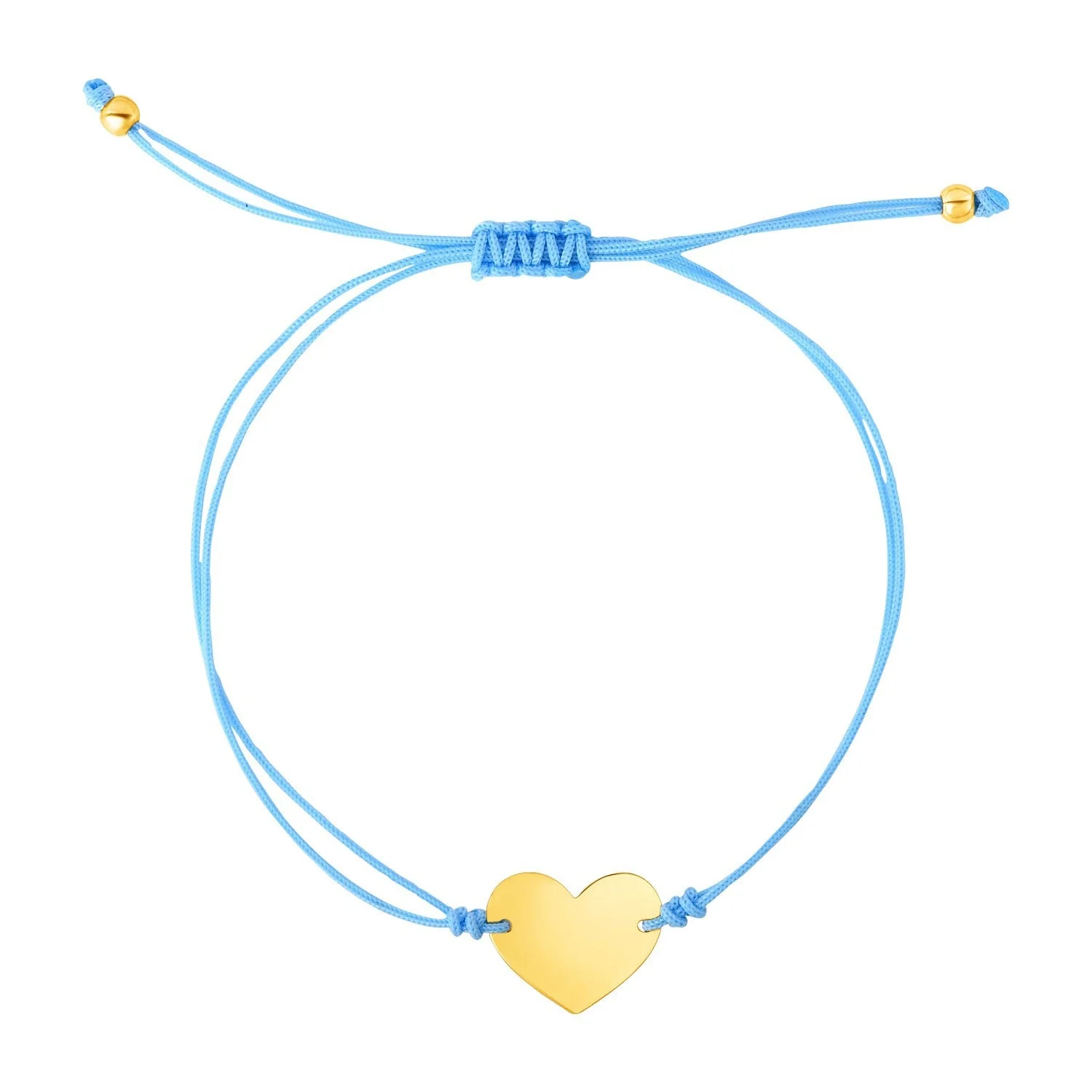 9 1/4 inch Blue Cord Adjustable Bracelet with 14k yellow Gold Heart - Image 2