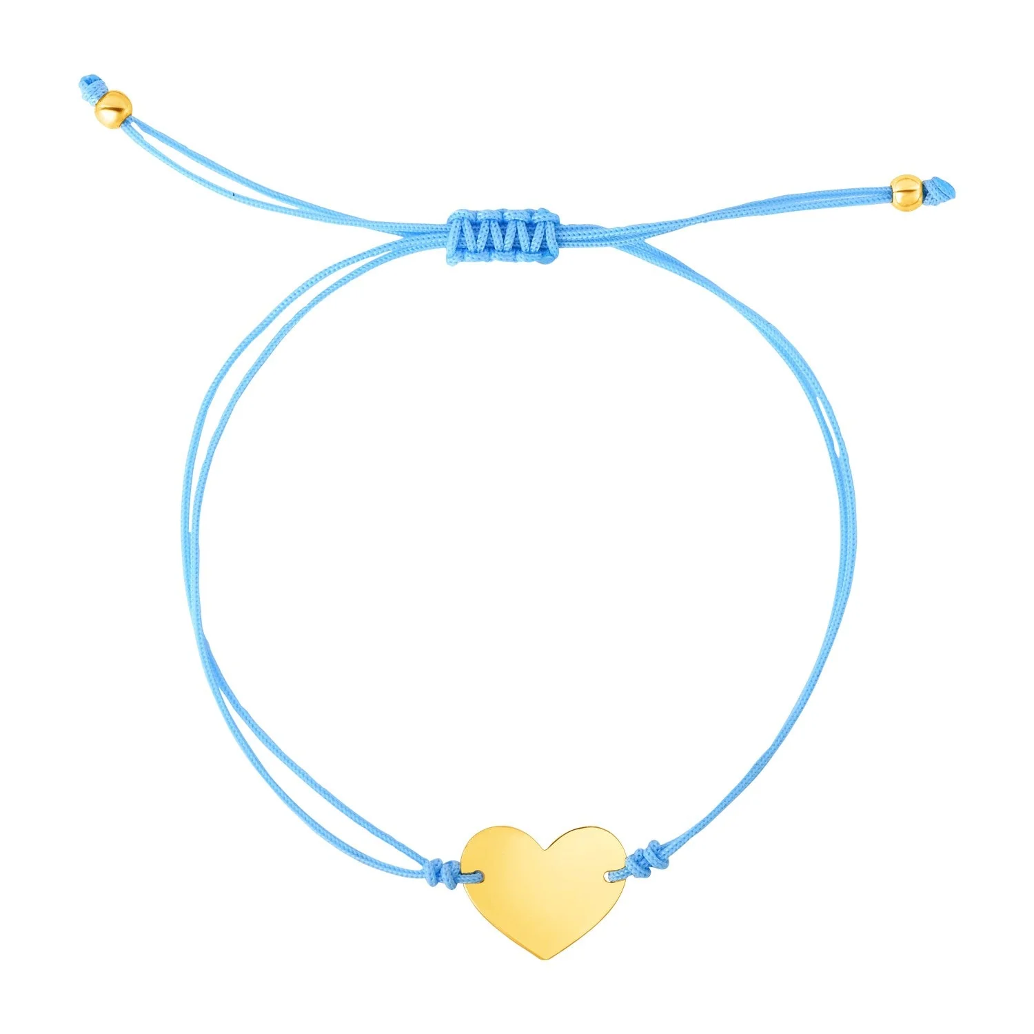 9 1/4 inch Blue Cord Adjustable Bracelet with 14k yellow Gold Heart - Image 3
