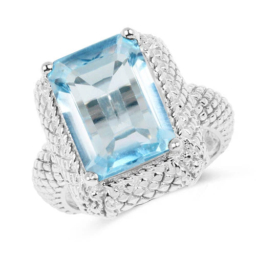 9.25 Carat Genuine Blue Topaz .925 Sterling Silver Ring - Image 4