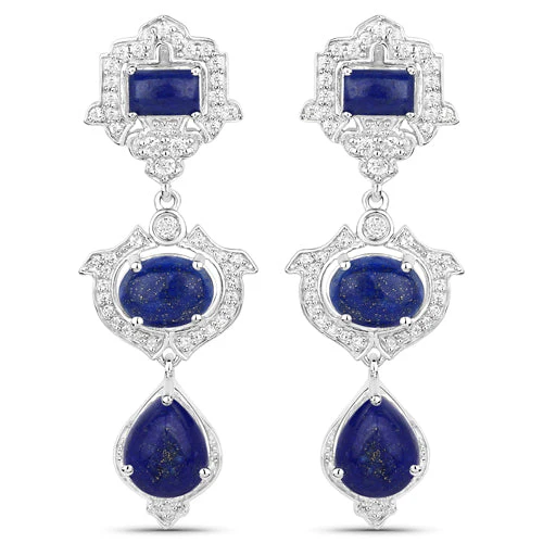 9.37 Carat Genuine Lapis and White Topaz .925 Sterling Silver Earrings - Image 2