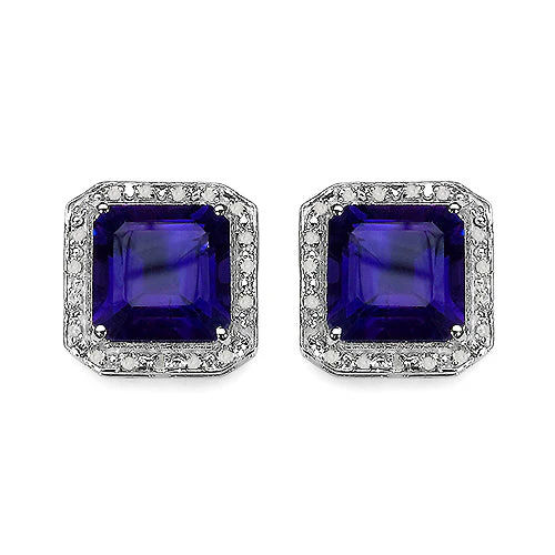 9.40 Carat Genuine Amethyst and White Diamond .925 Sterling Silver Earrings