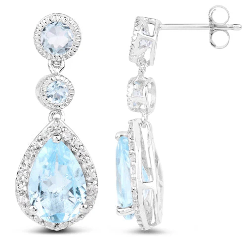 9.46 Carat Genuine Blue Topaz and White Topaz .925 Sterling Silver Earrings - Image 5