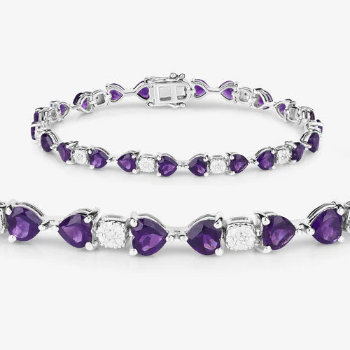 9.56 Carat Genuine Amethyst and White Diamond .925 Sterling Silver Bracelet - Image 11