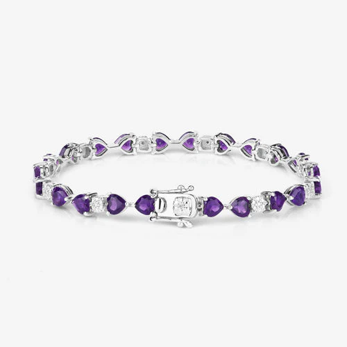 9.56 Carat Genuine Amethyst and White Diamond .925 Sterling Silver Bracelet - Image 12