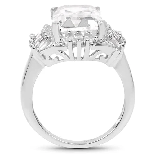 9.77 Carat Genuine Crystal Quartz & White Topaz .925 Sterling Silver Ring - Image 5