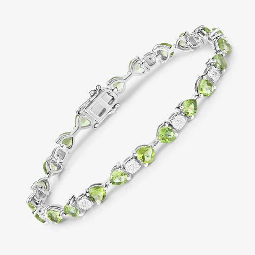 9.78 Carat Genuine Peridot and White Diamond .925 Sterling Silver Bracelet - Image 10