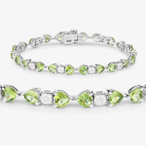 9.78 Carat Genuine Peridot and White Diamond .925 Sterling Silver Bracelet - Image 11