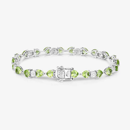 9.78 Carat Genuine Peridot and White Diamond .925 Sterling Silver Bracelet - Image 12