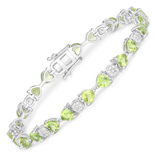 9.78 Carat Genuine Peridot and White Diamond .925 Sterling Silver Bracelet - Image 4