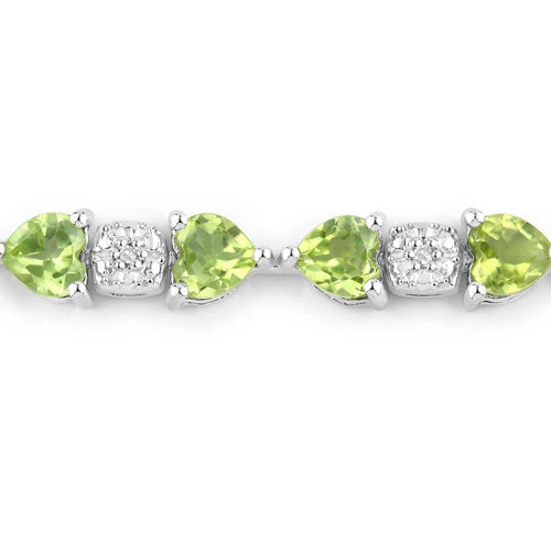 9.78 Carat Genuine Peridot and White Diamond .925 Sterling Silver Bracelet - Image 5