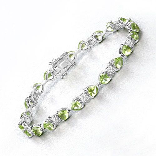 9.78 Carat Genuine Peridot and White Diamond .925 Sterling Silver Bracelet - Image 7
