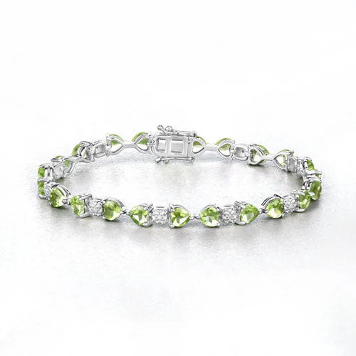 9.78 Carat Genuine Peridot and White Diamond .925 Sterling Silver Bracelet - Image 8