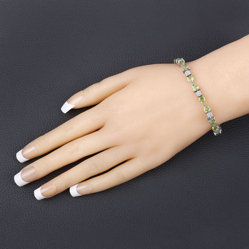 9.78 Carat Genuine Peridot and White Diamond .925 Sterling Silver Bracelet - Image 9