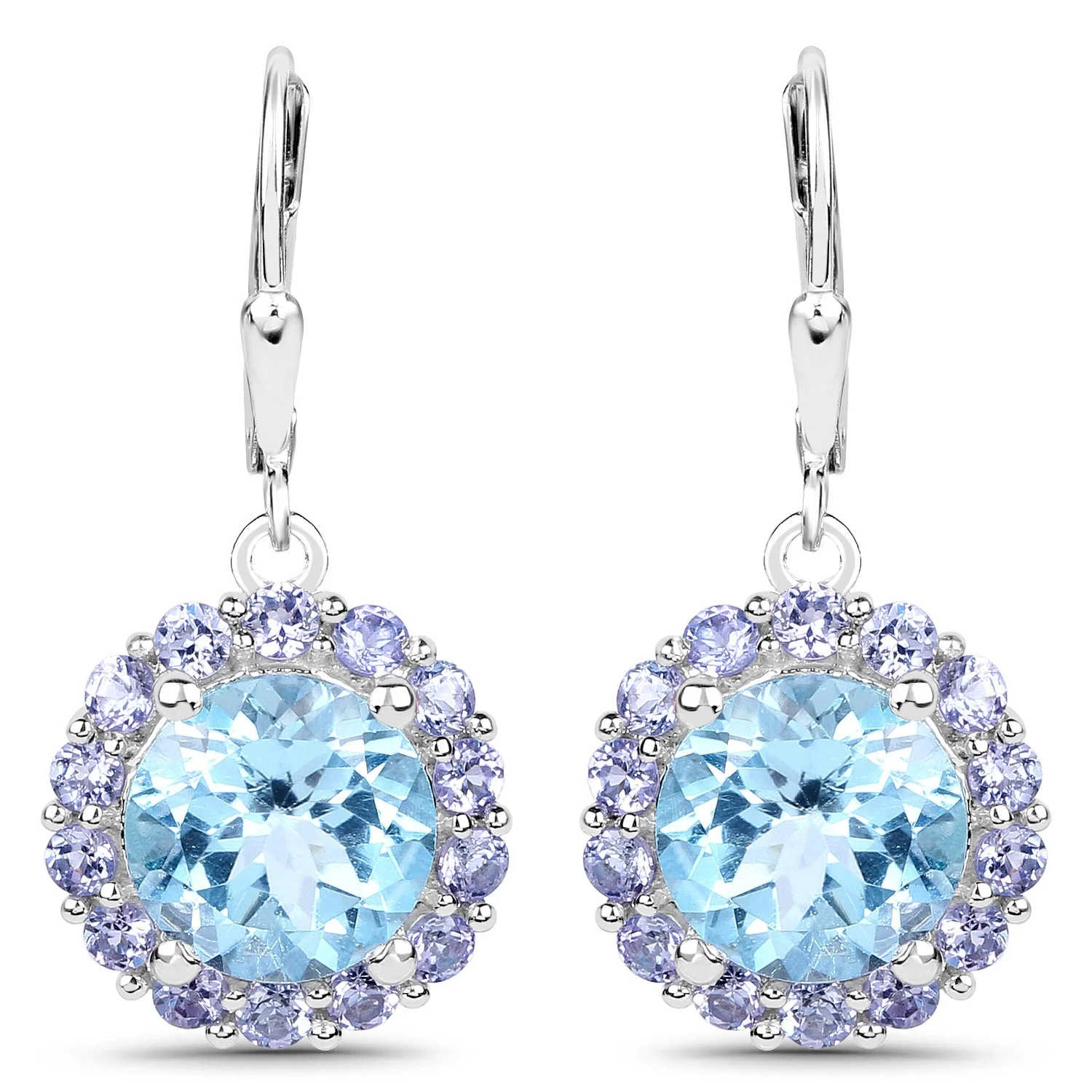 9.96 Carat Genuine Blue Topaz and Tanzanite .925 Sterling Silver Earrings - Image 2