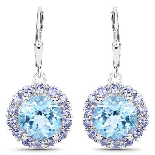 9.96 Carat Genuine Blue Topaz and Tanzanite .925 Sterling Silver Earrings - Image 3