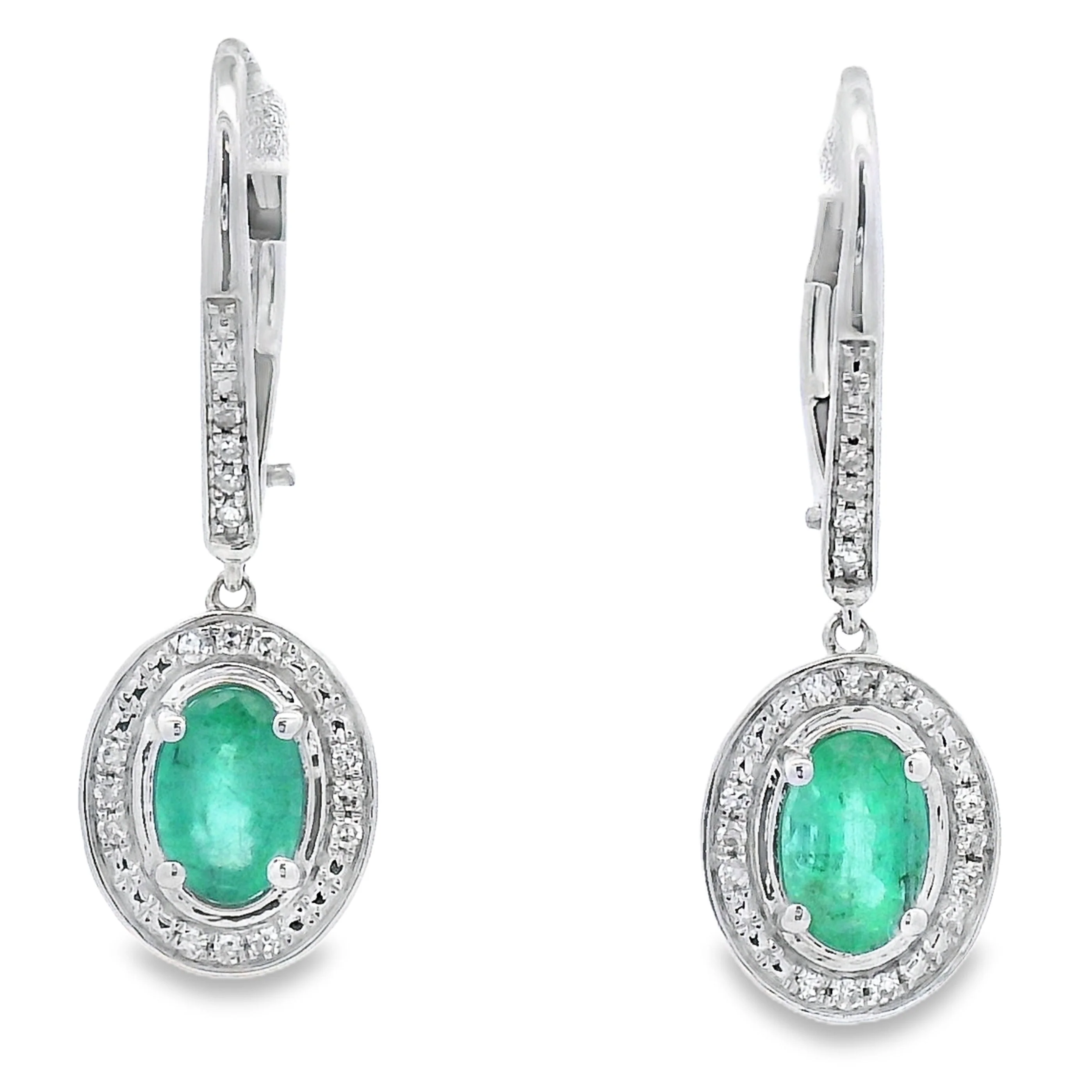 .90ct Emerald Diamond Dangle Earrings 10KT White Gold