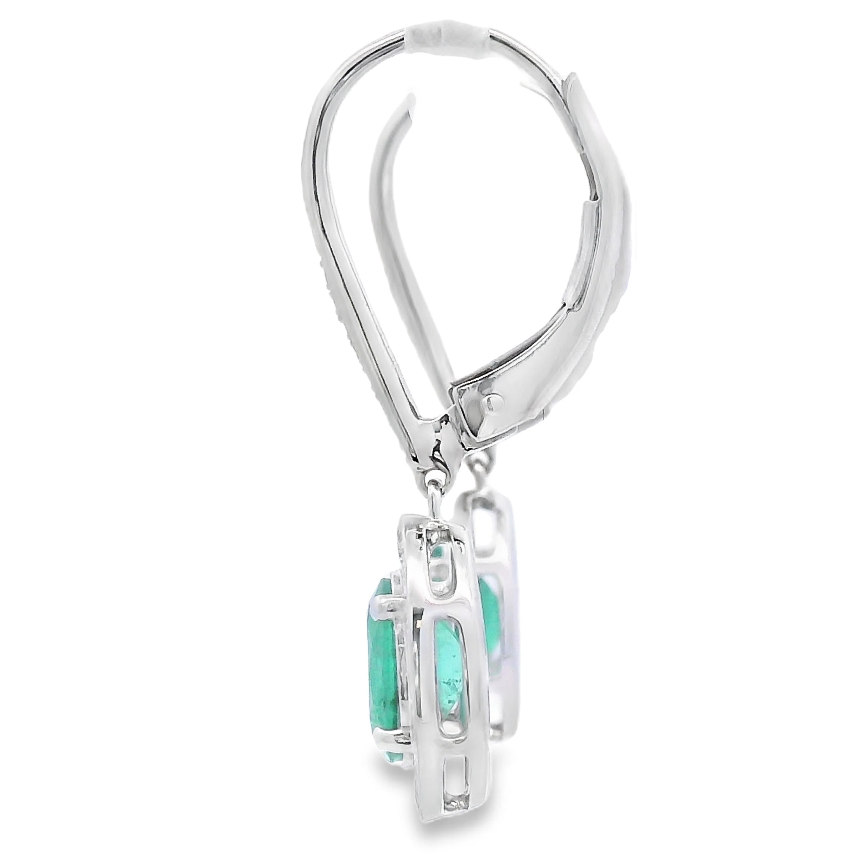 .90ct Emerald Diamond Dangle Earrings 10KT White Gold - Image 2