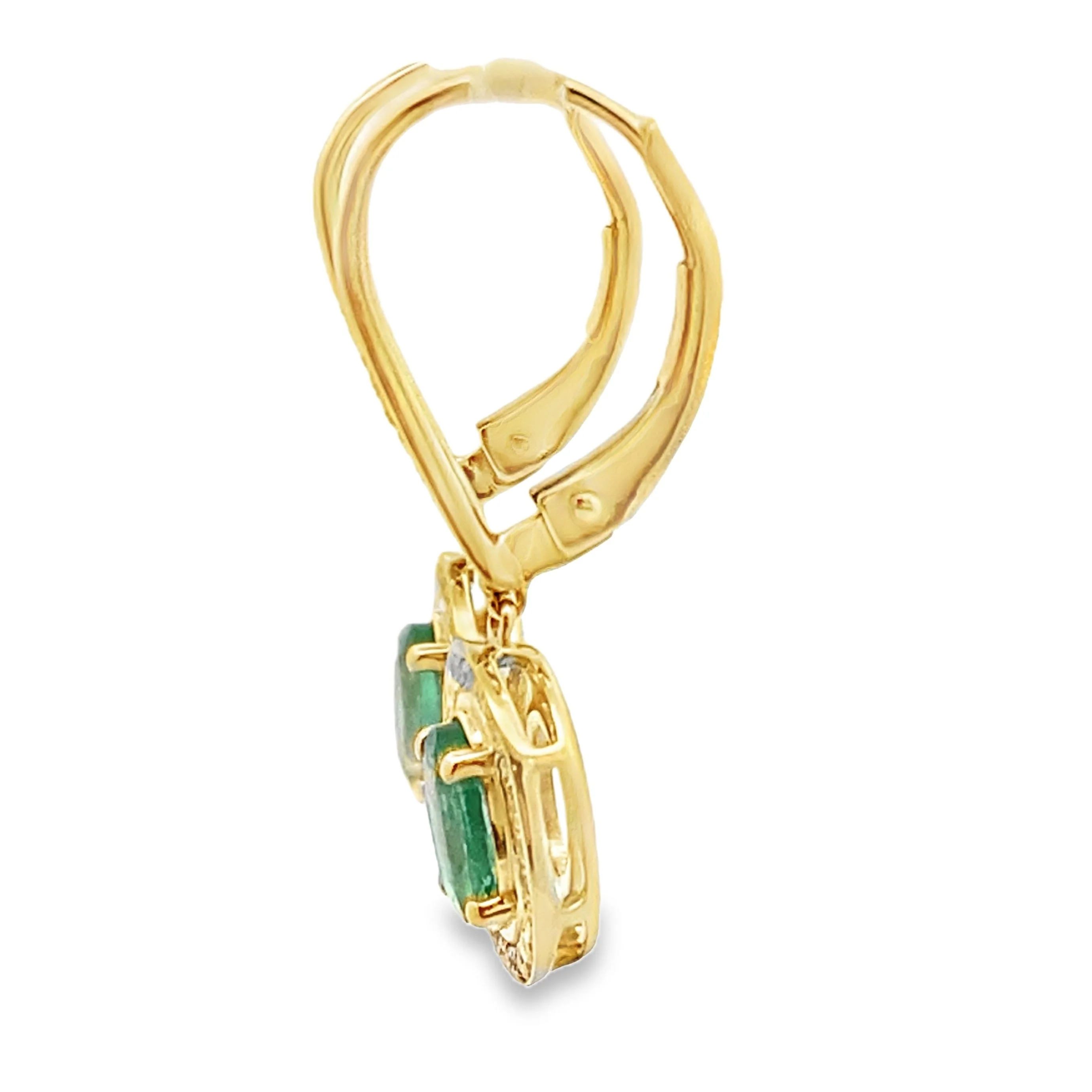 .90ct Emerald Diamond Dangle Earrings 10KT Yellow Gold - Image 2