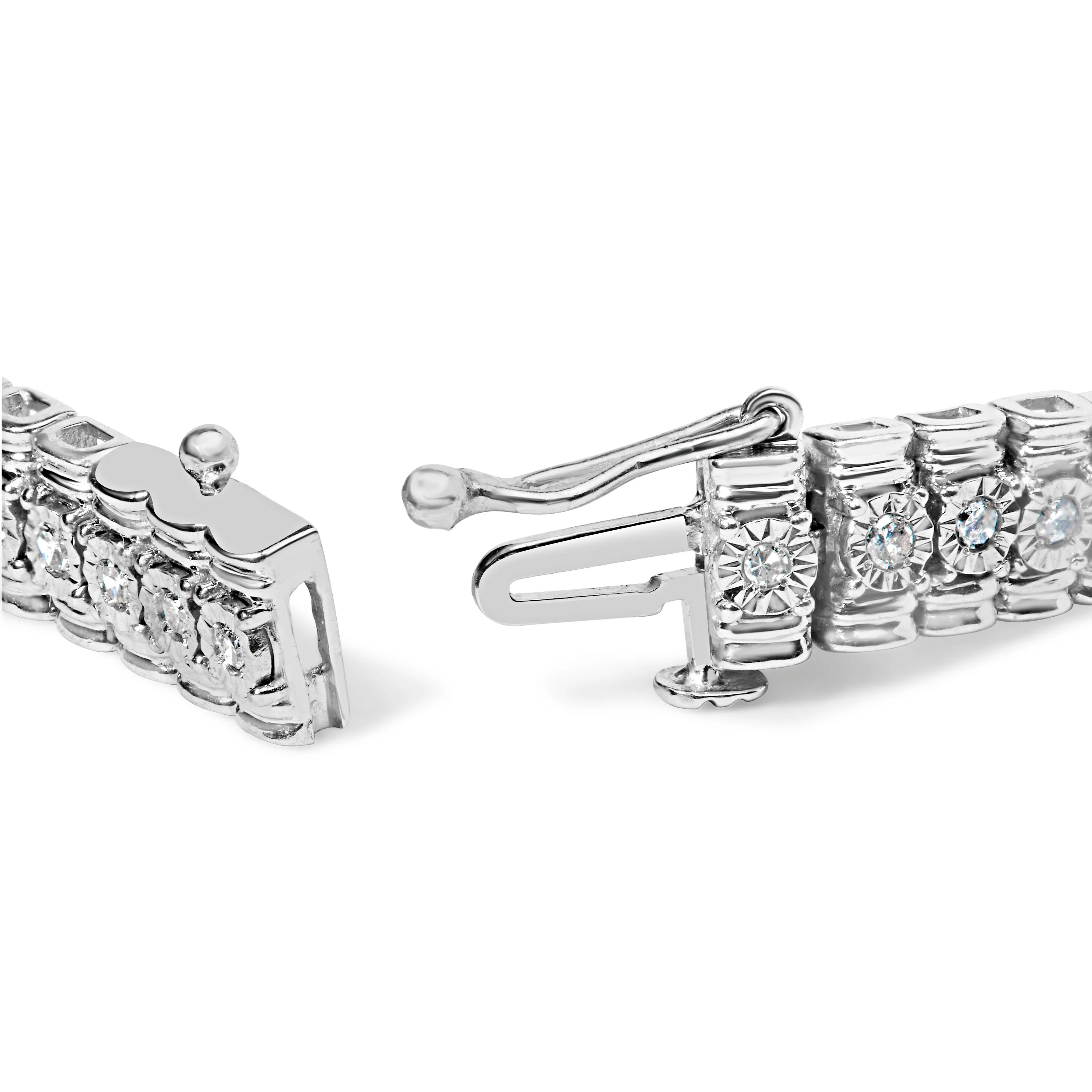 .925 Sterling Silver 1.0 Cttw Diamond Collar Line Link Bracelet (I-J Color, I1-I2 Clarity) - Size 7.25" Inches - Image 2