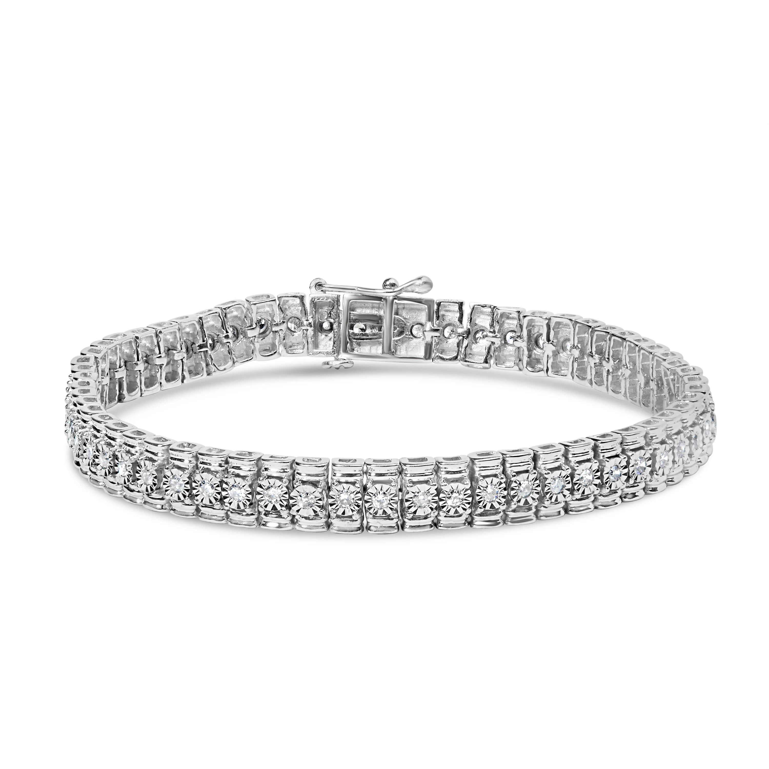 .925 Sterling Silver 1.0 Cttw Diamond Collar Line Link Bracelet (I-J Color, I1-I2 Clarity) - Size 7.25" Inches - Image 4
