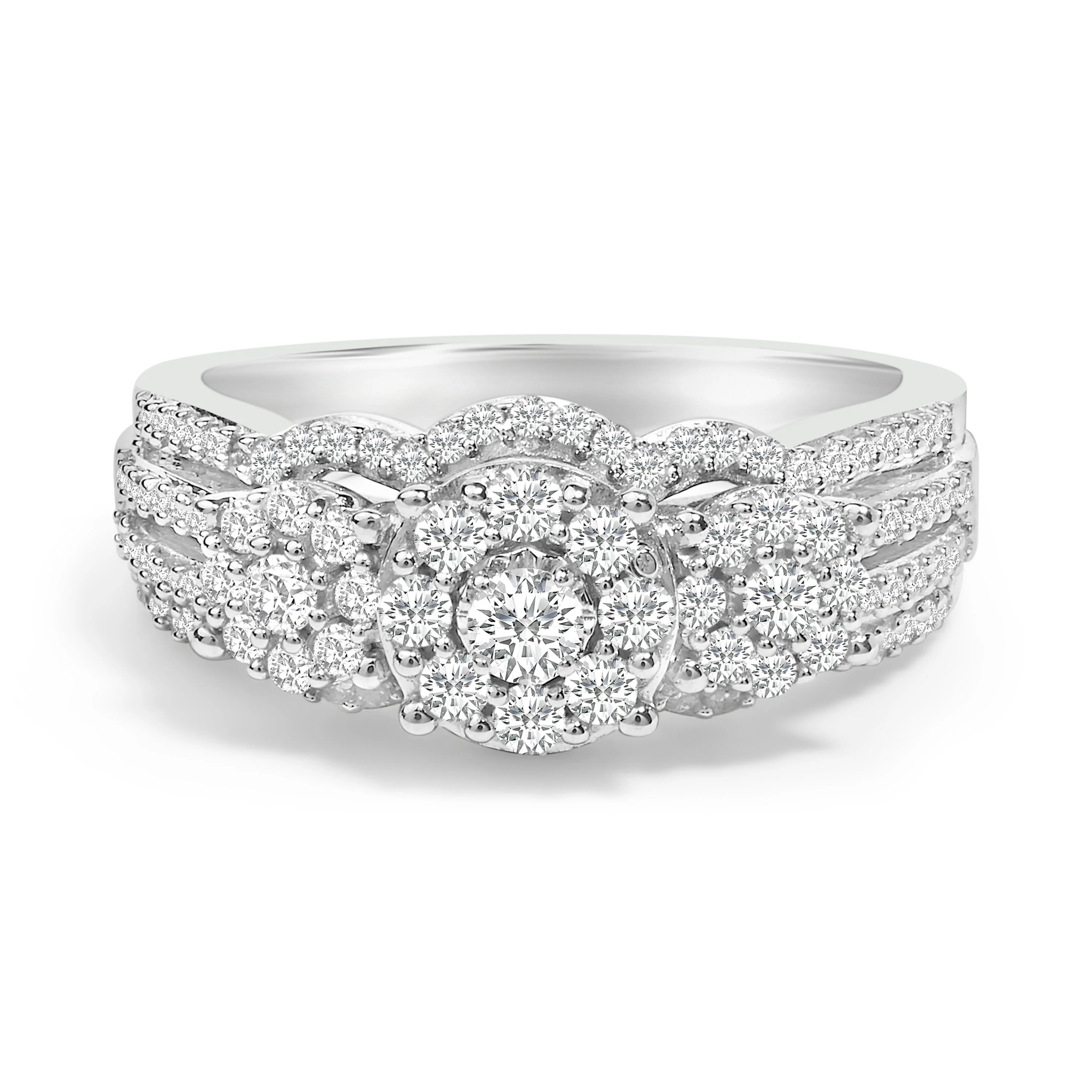 .925 Sterling Silver 1.0 Cttw Diamond Engagement Ring and Soldered Wedding Band Set