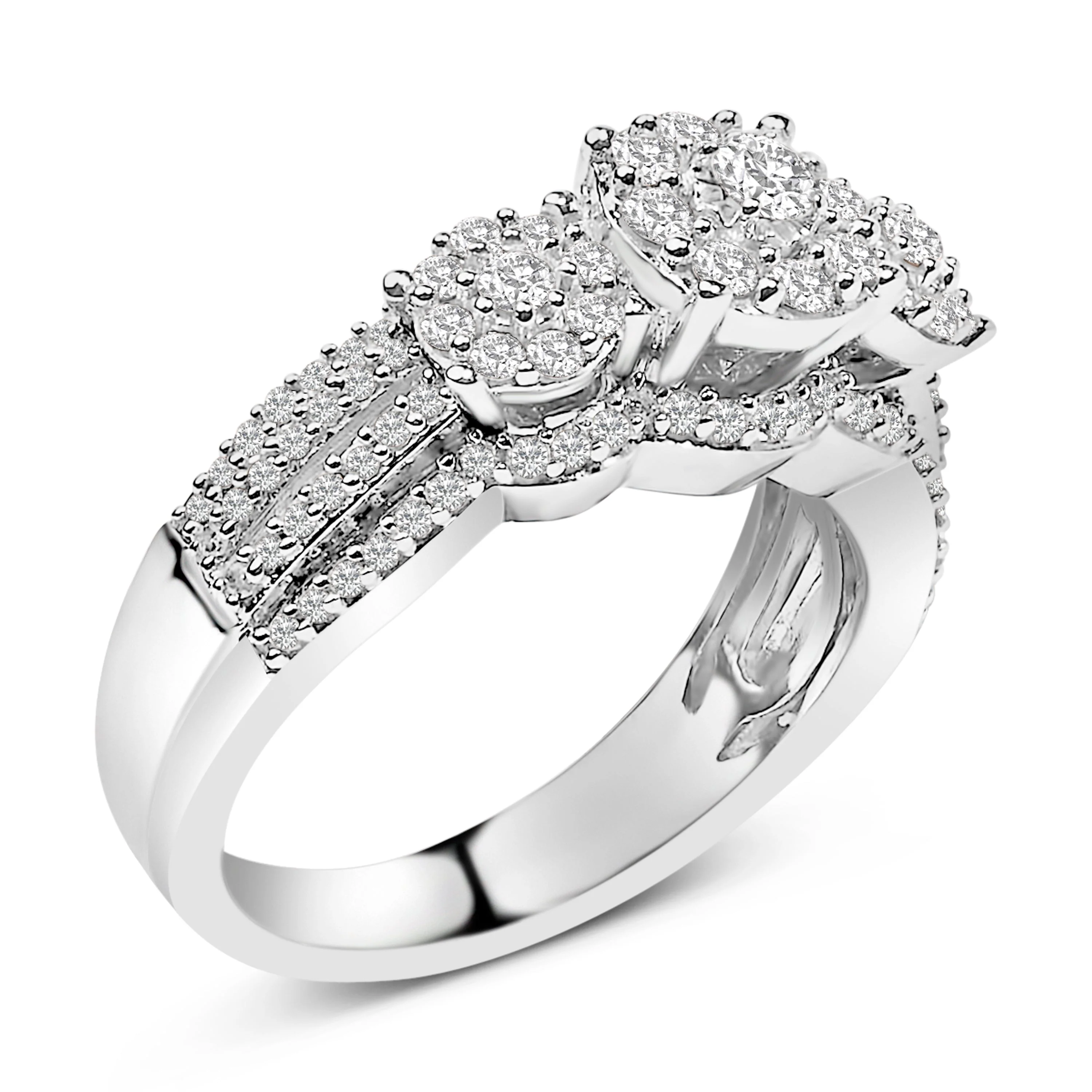 .925 Sterling Silver 1.0 Cttw Diamond Engagement Ring and Soldered Wedding Band Set - Image 3