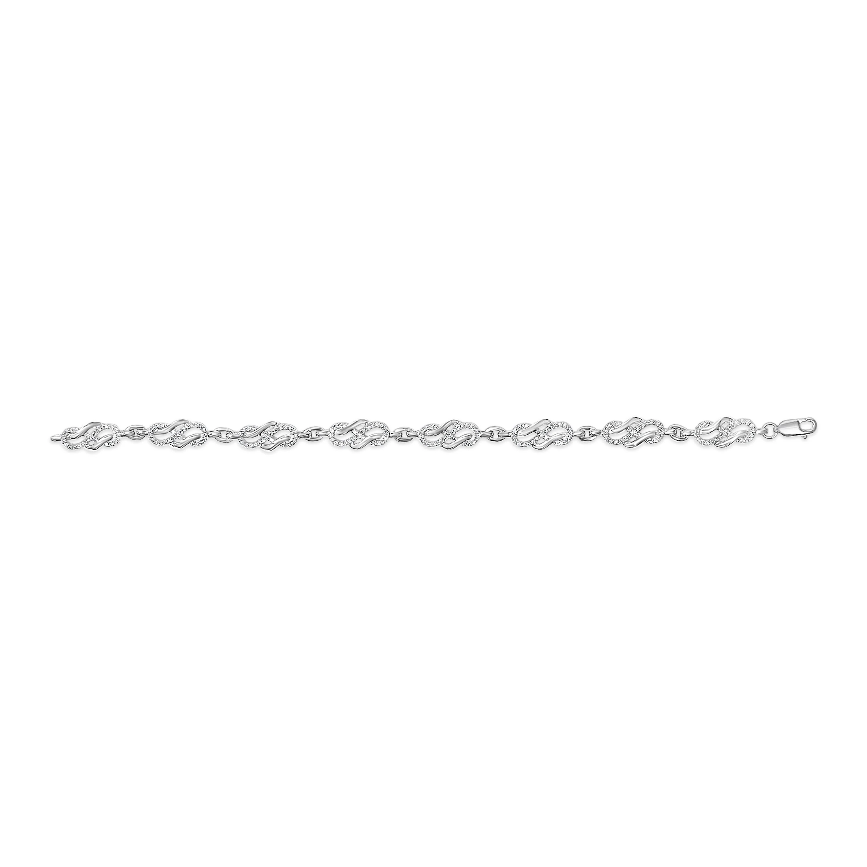 .925 Sterling Silver 1.0 Cttw Diamond Infinity Loop and Swirl Link Bracelet (I-J Color, I2-I3 Clarity) - 7.25" Inches - Image 3