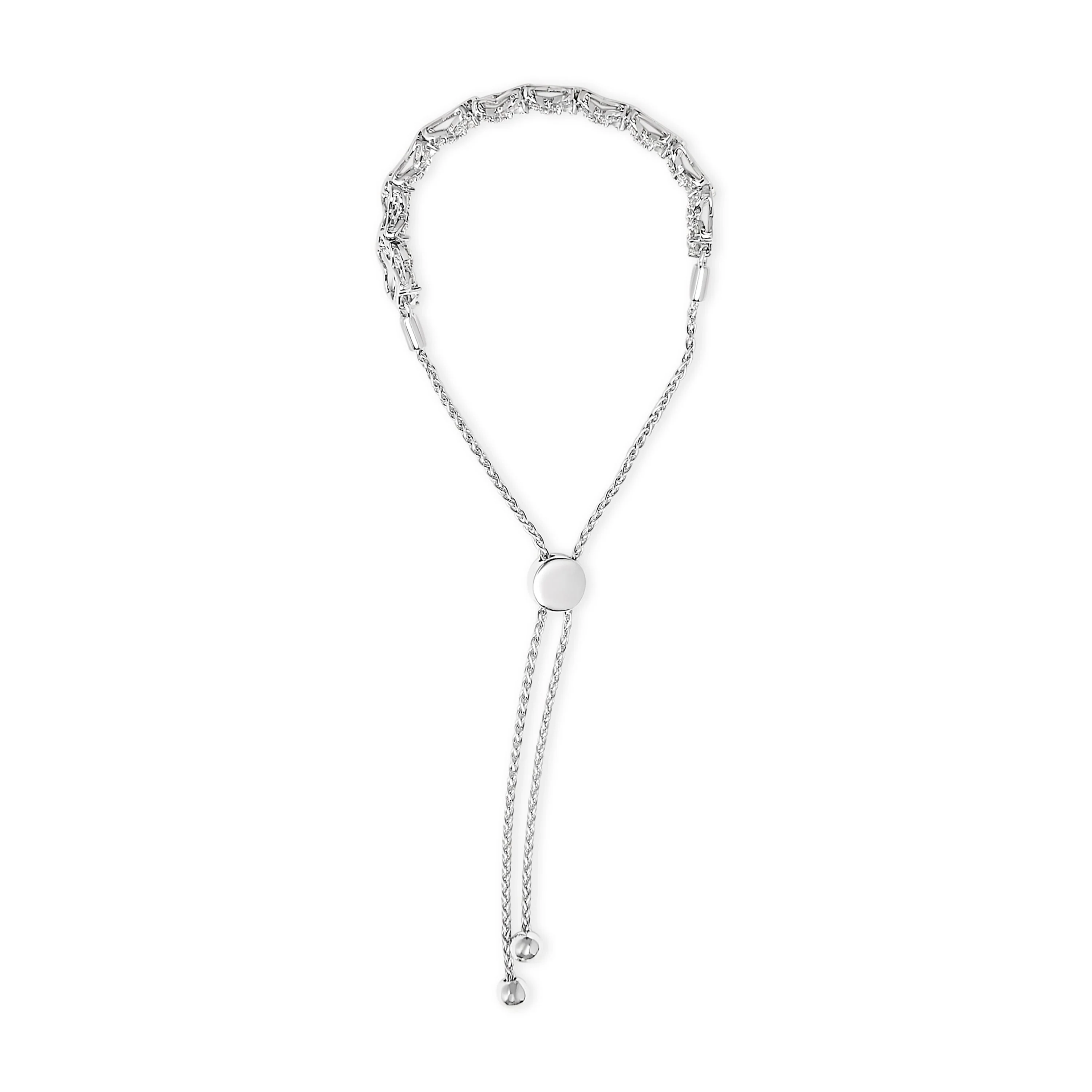 .925 Sterling Silver 1.0 Cttw Diamond X Link Bolo Bracelet - Image 3