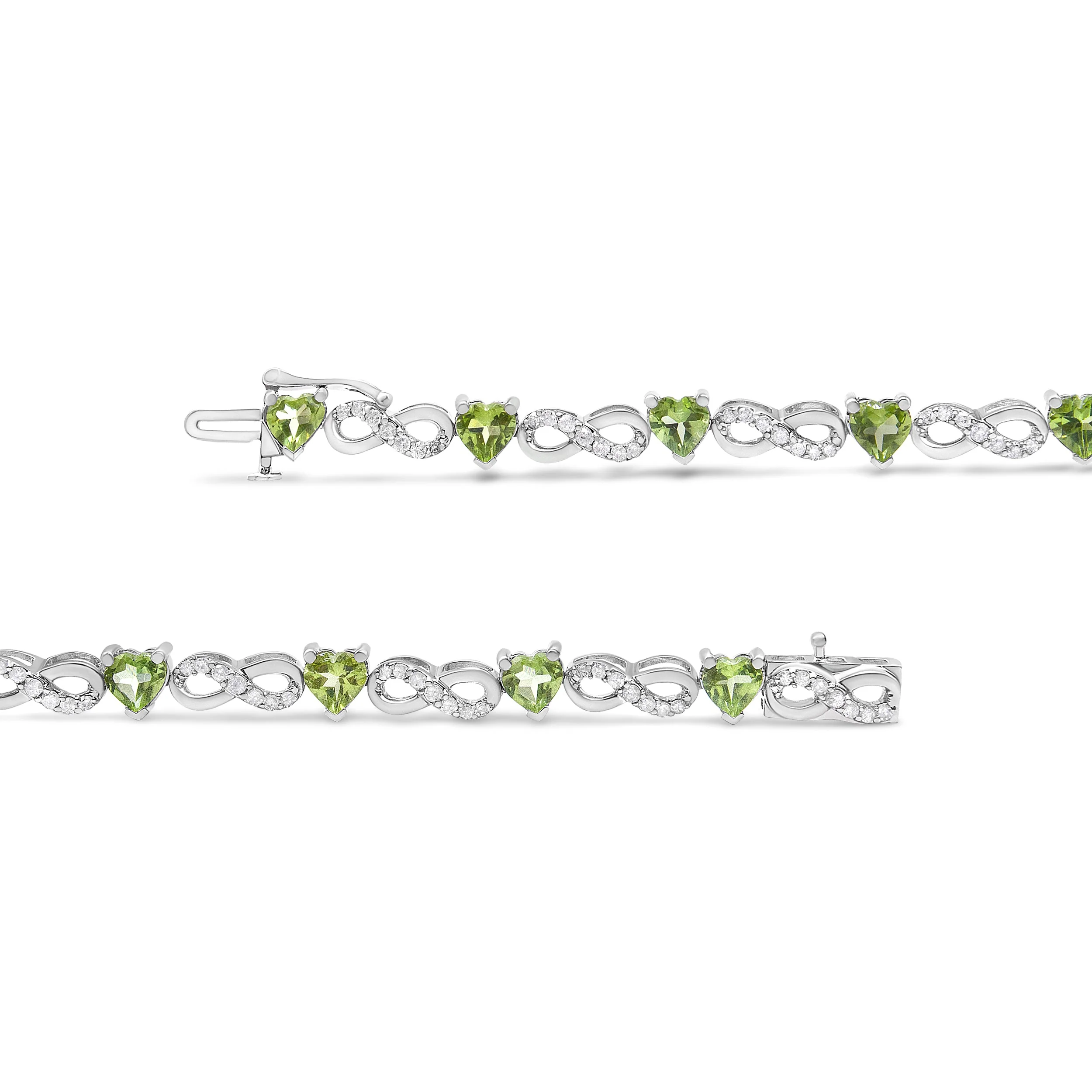 .925 Sterling Silver 1.00 Cttw Diamond and 4.00mm Lab Created Green Heart-Shaped Peridot Infinity Link Bracelet (I-J Color, I2-I3 Clarity) - 7.25" - Image 6