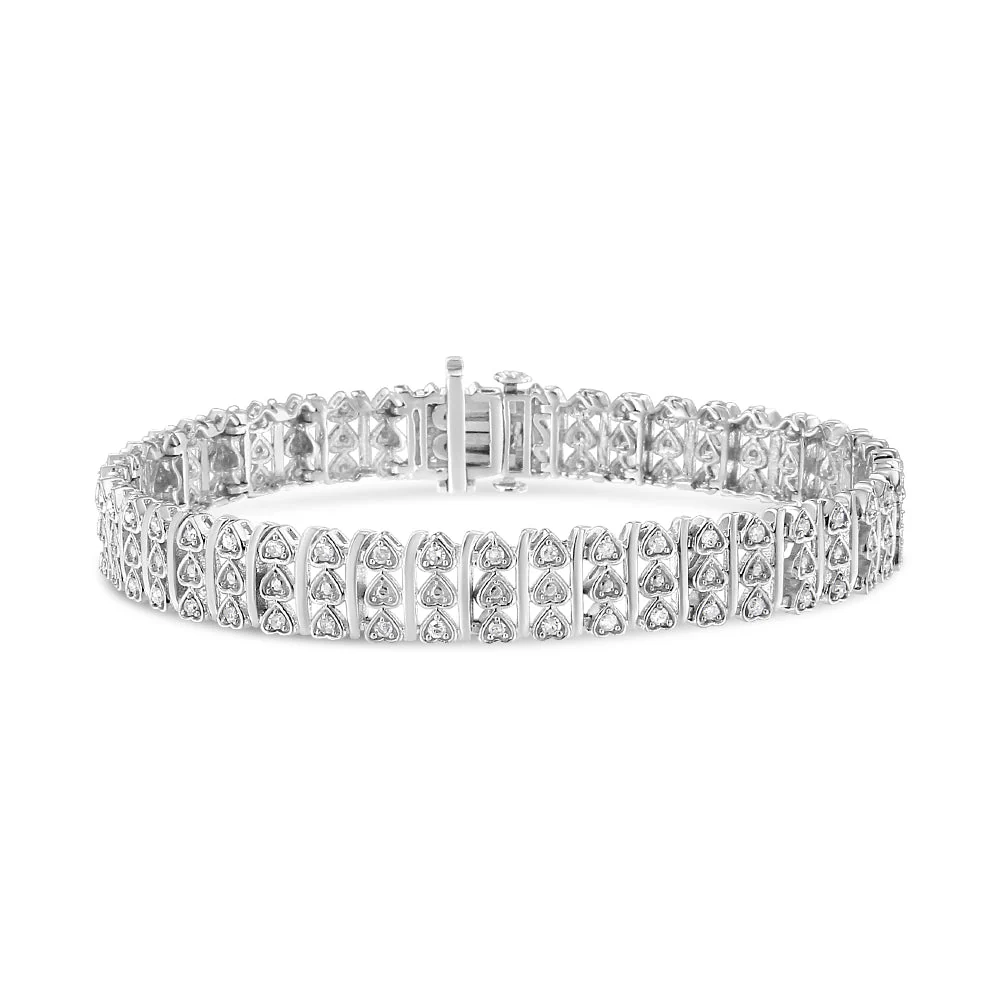 .925 Sterling Silver 1.00 Cttw Diamond Multi Row Heart Link Bracelet (H-I Color, I1-I2 Clarity) - 7.25" Inches - Image 6
