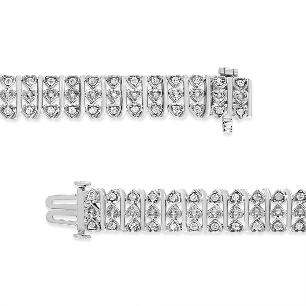 .925 Sterling Silver 1.00 Cttw Diamond Multi Row Heart Link Bracelet (H-I Color, I1-I2 Clarity) - 7.25" Inches - Image 9