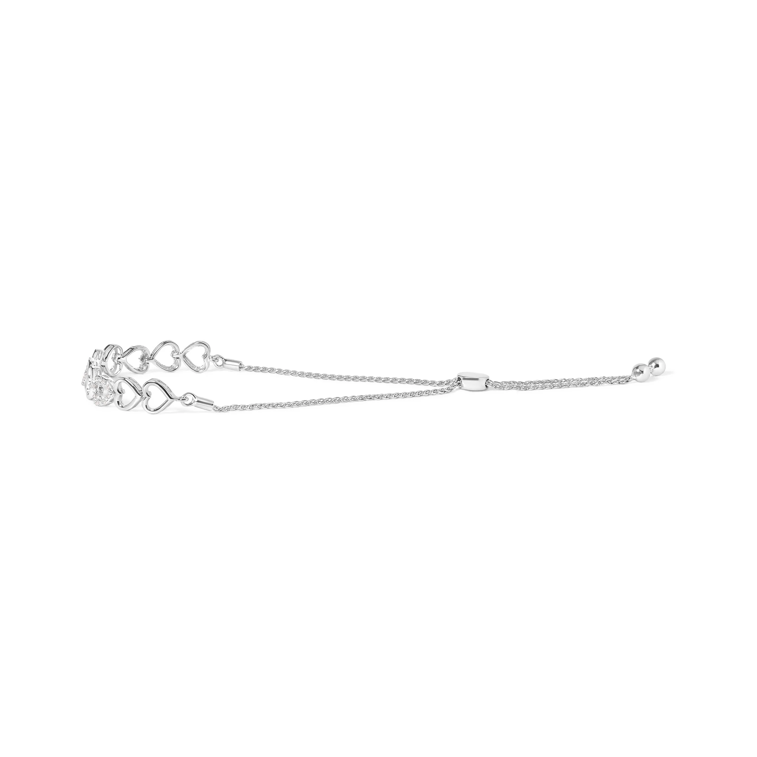 .925 Sterling Silver 1/10 Cttw Diamond Heart Link Bolo Bracelet (I-J Color, I2-I3 Clarity) - Image 2