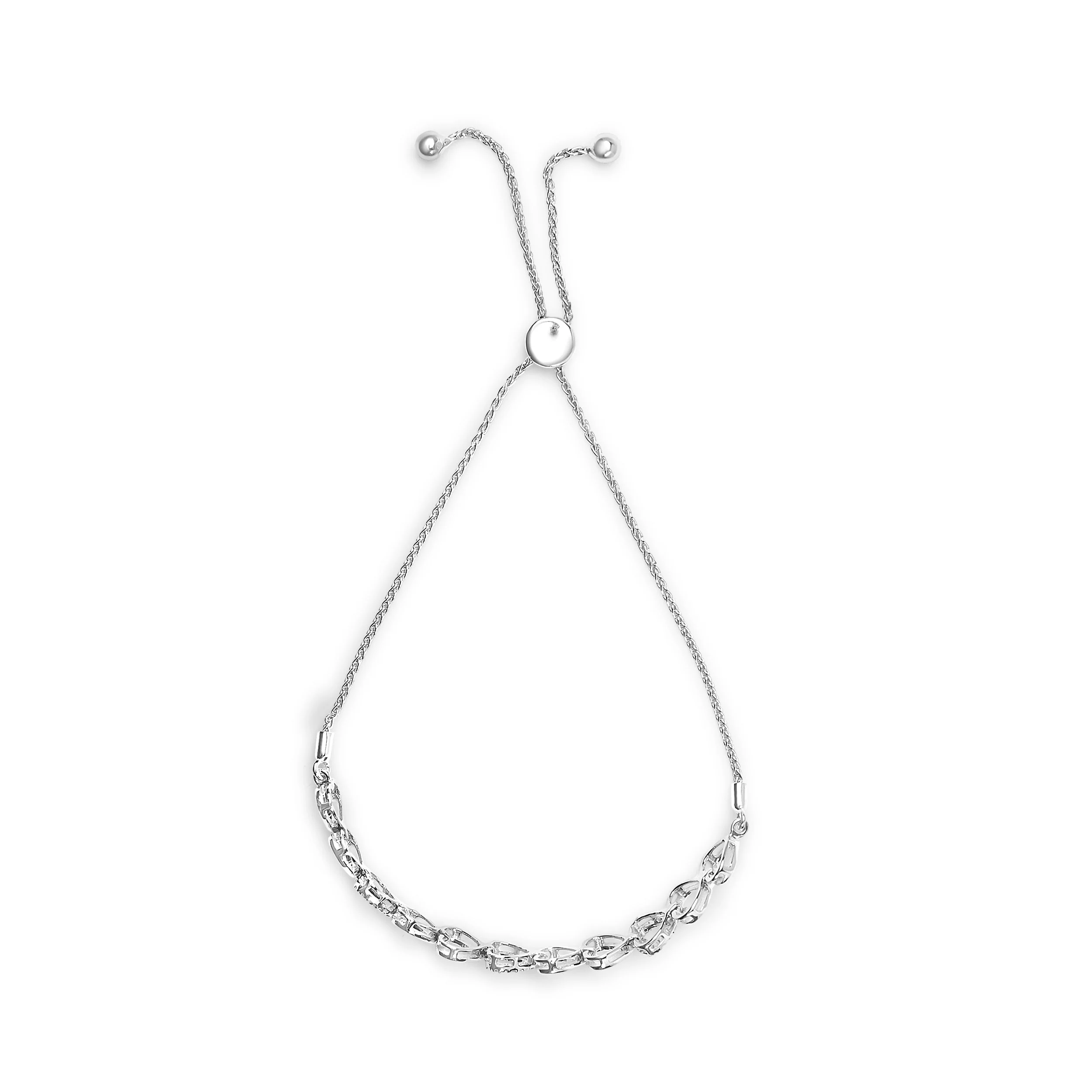 .925 Sterling Silver 1/10 Cttw Diamond Heart Link Bolo Bracelet (I-J Color, I2-I3 Clarity) - Image 3